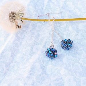 Long Blue Drop Ball earrings